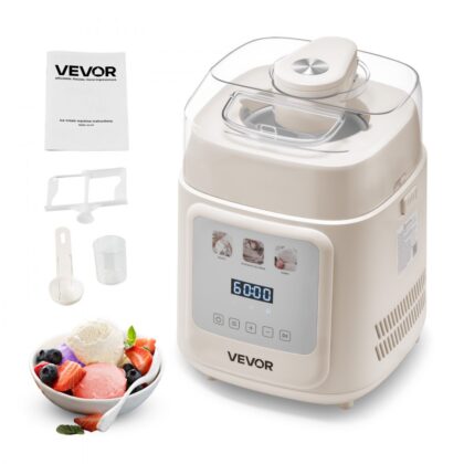 VEVOR Upright Automatic Ice Cream Maker with Built-in Compressor, 1L No Pre-free