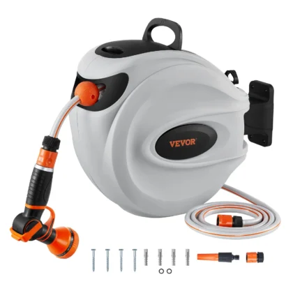 VEVOR automatski zidni kolut za vrtno crijevo 30 m (1/2") – auto povrat i 180° nosač