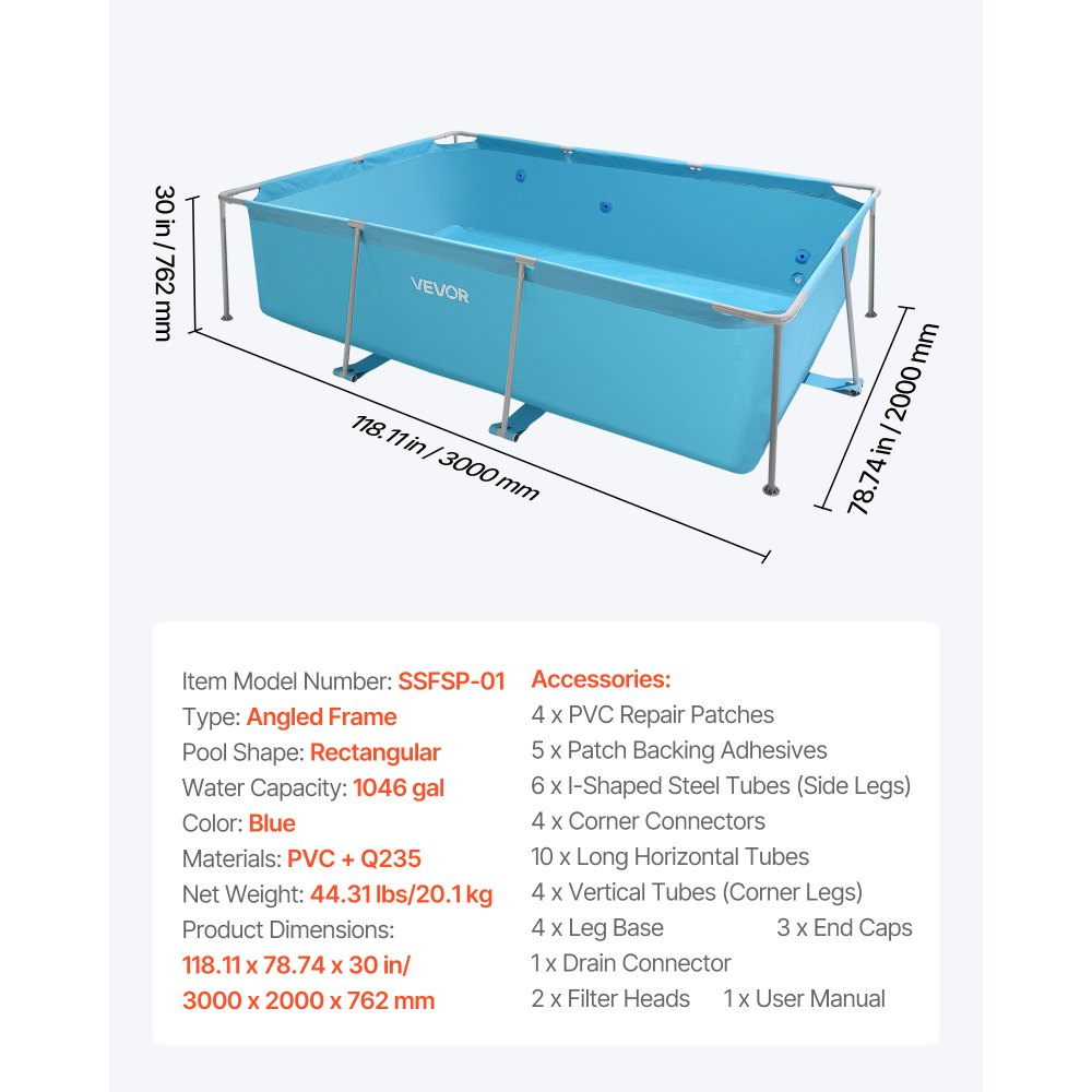 VEVOR metalni montažni bazen 300 x 200 x 76 cm - Slika 16