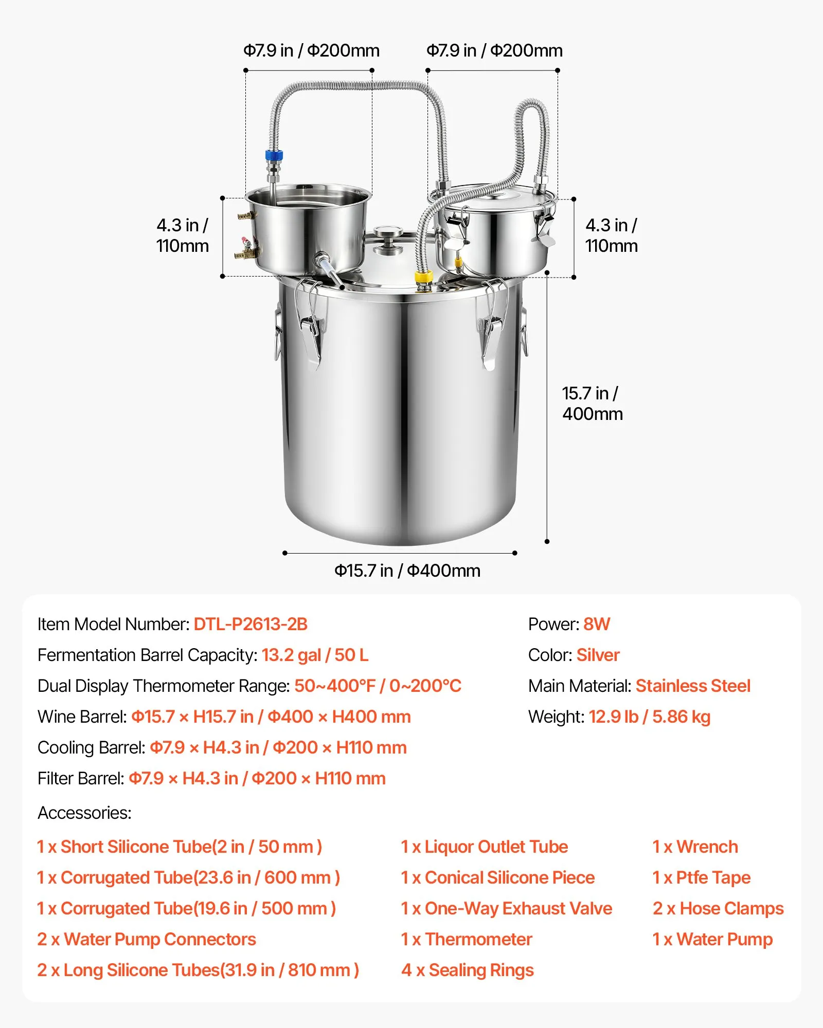 VEVOR DTL-P2613-2B destilator alkohola 50 L - Slika 7