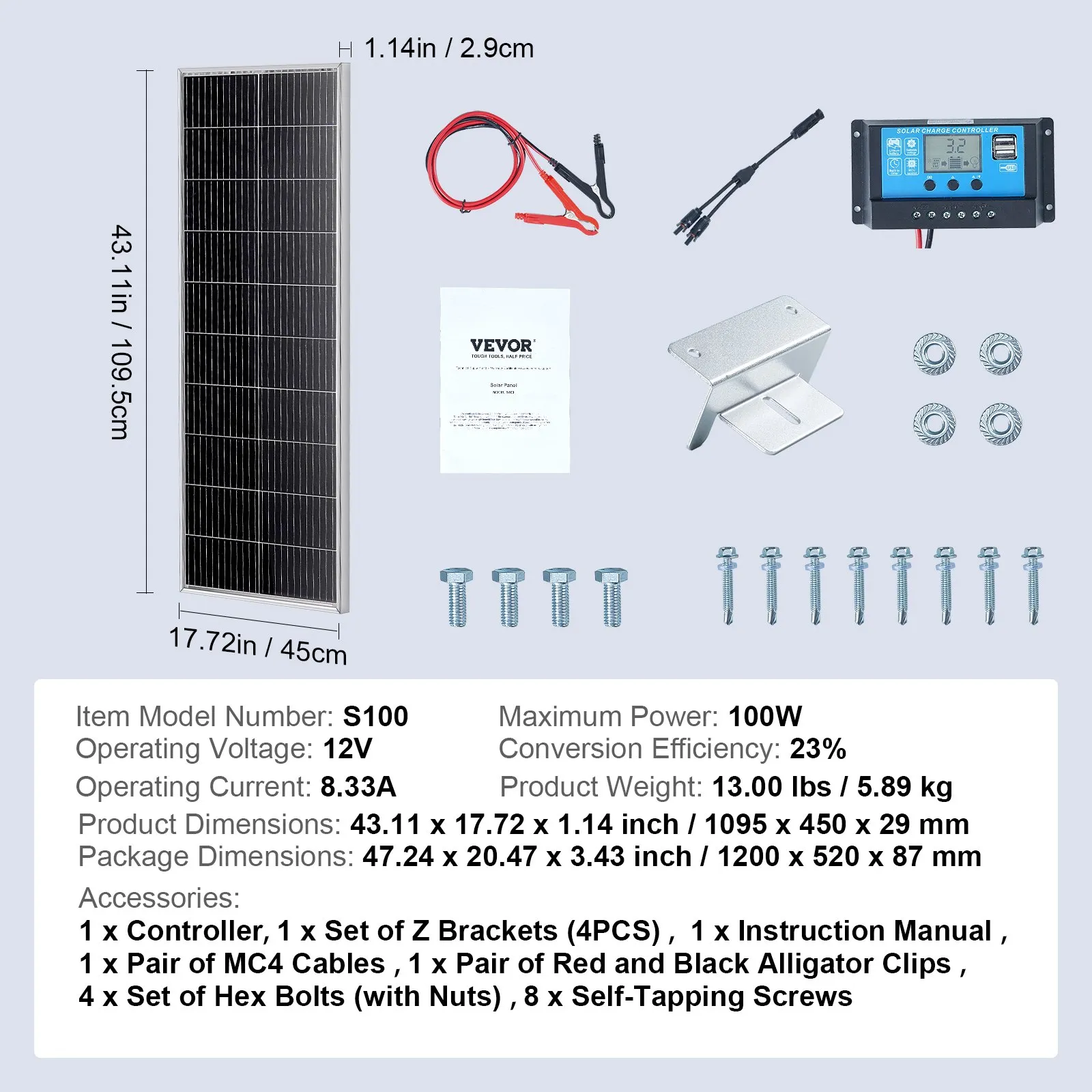 VEVOR S100 monokristalni solarni komplet 100 W 12 V - Slika 7