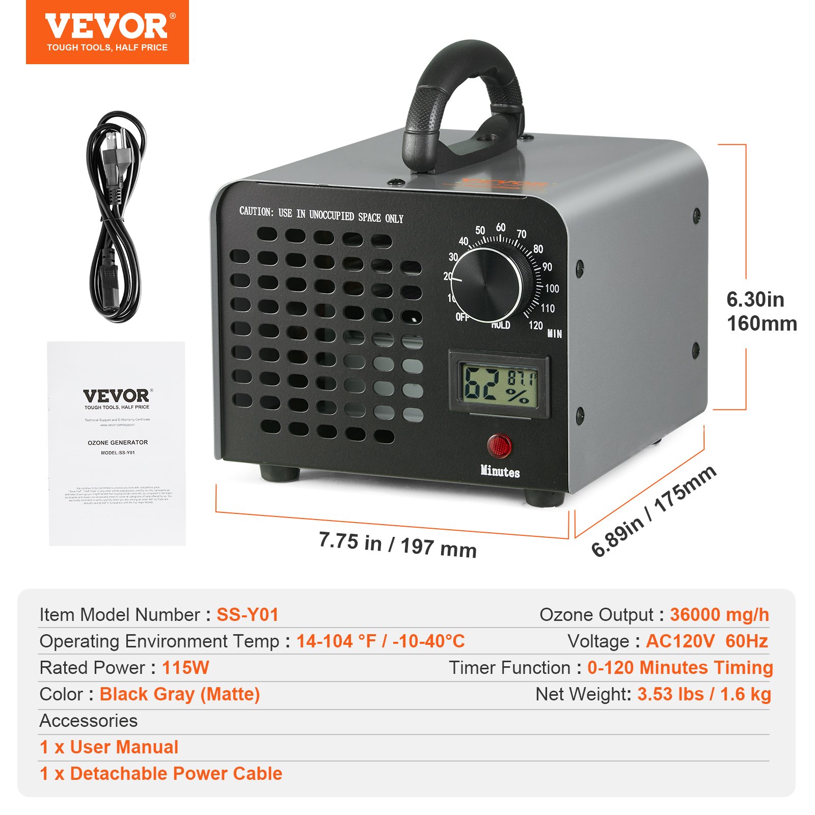 VEVOR SS-Y01 generator ozona 36.000 mg/h s timerom - Slika 7