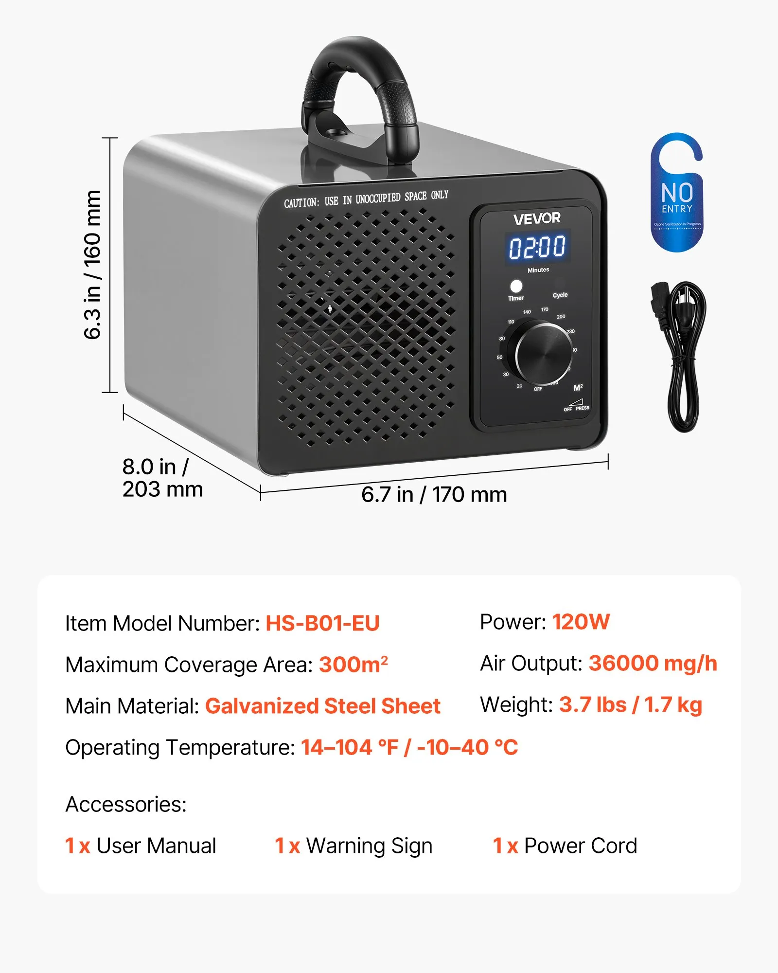 VEVOR HS-B01-EU generator ozona 36.000 mg/h za 300 m² - Slika 7