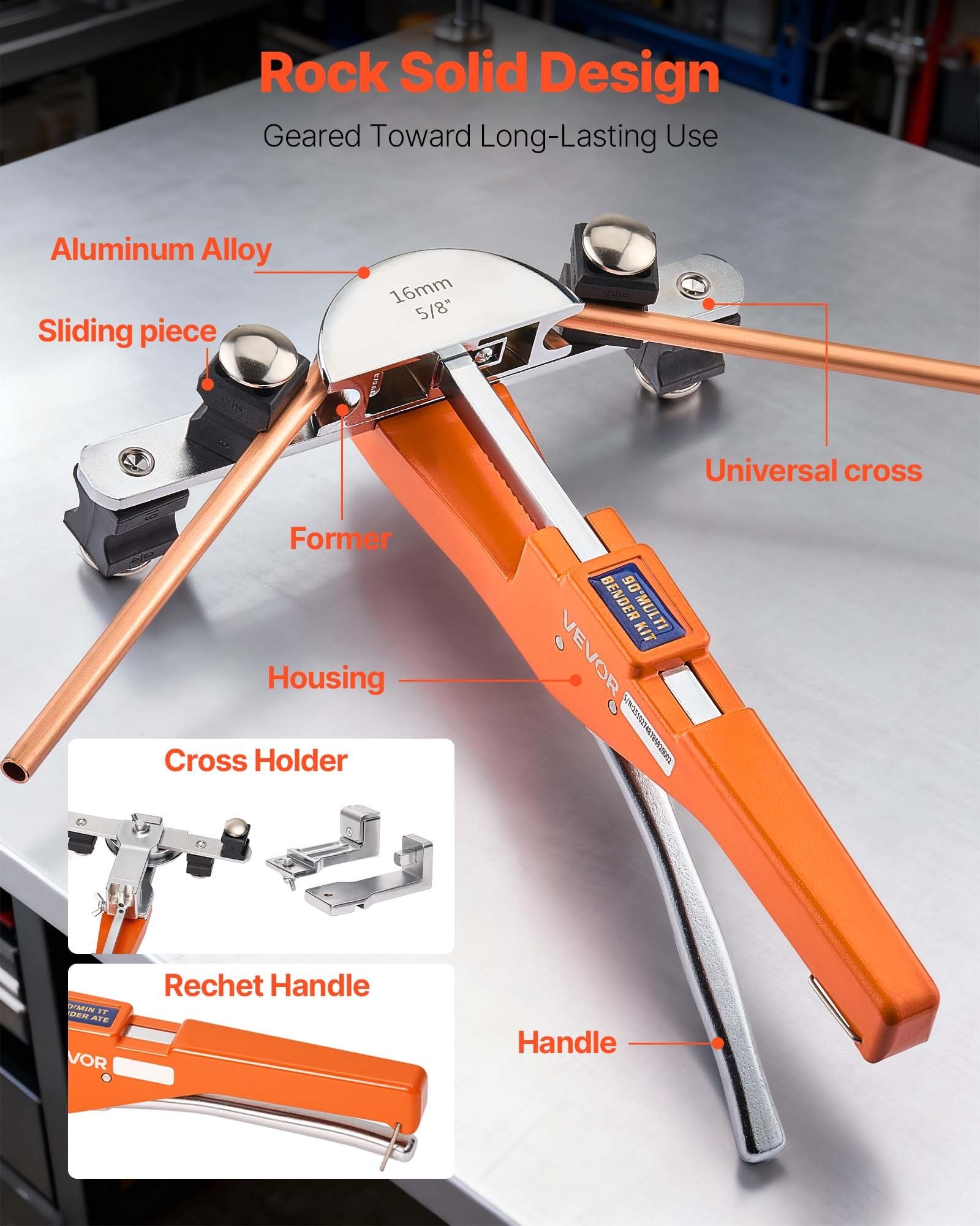 VEVOR CT-S999RF ručni savijač cijevi 6–22 mm sa 7 kalupa - Slika 5