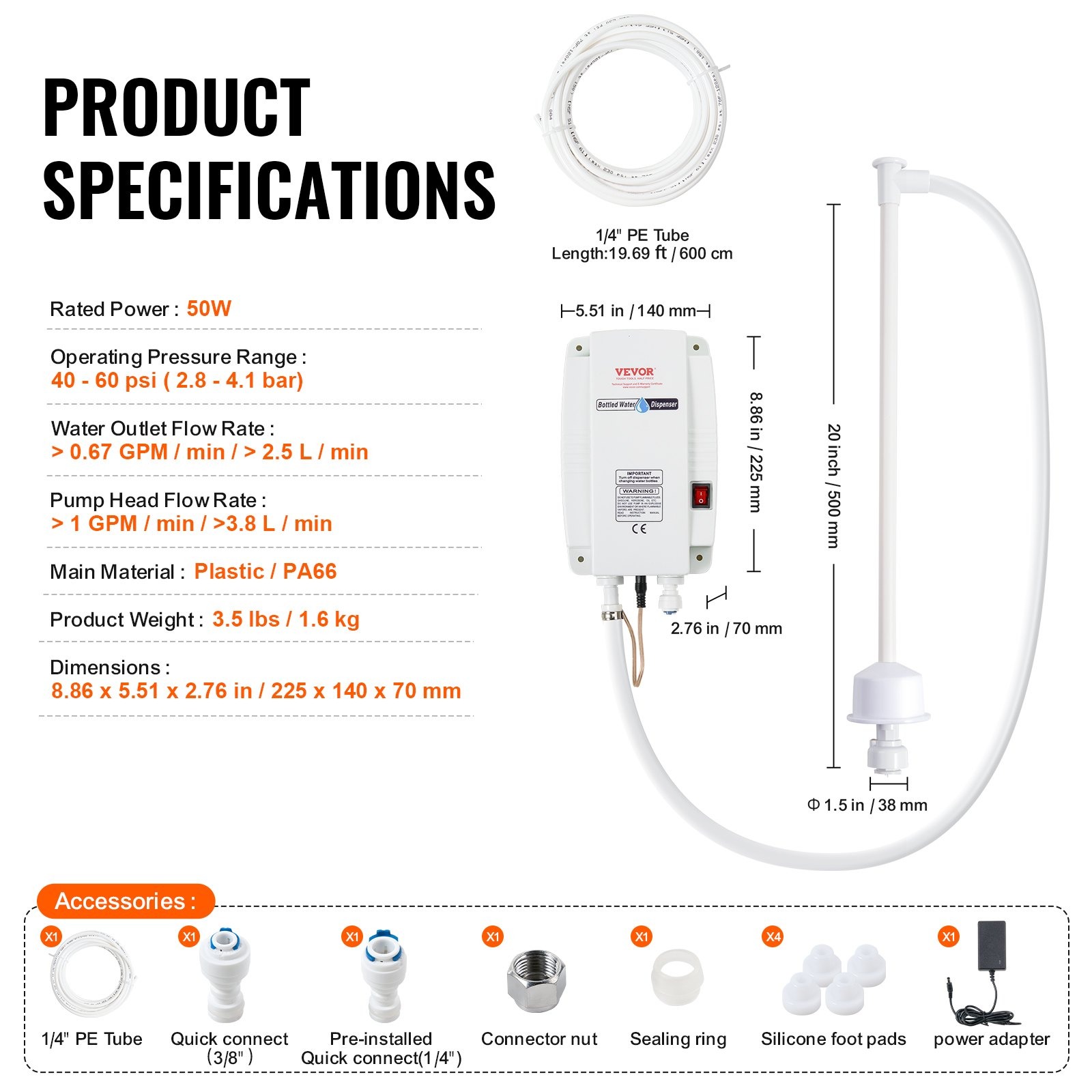 VEVOR pumpa za boce vode 50 W, 2,8–4,1 bar - Slika 7