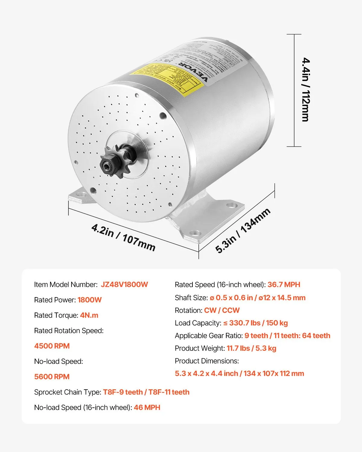 VEVOR komplet motora bez četkica 48 V 1800 W JZ48V1800W - Slika 7
