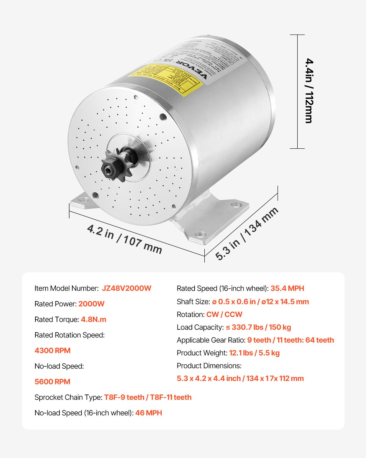 VEVOR JZ48V2000W bezčetkasti motor 2000 W 48 V s upravljačem - Slika 7