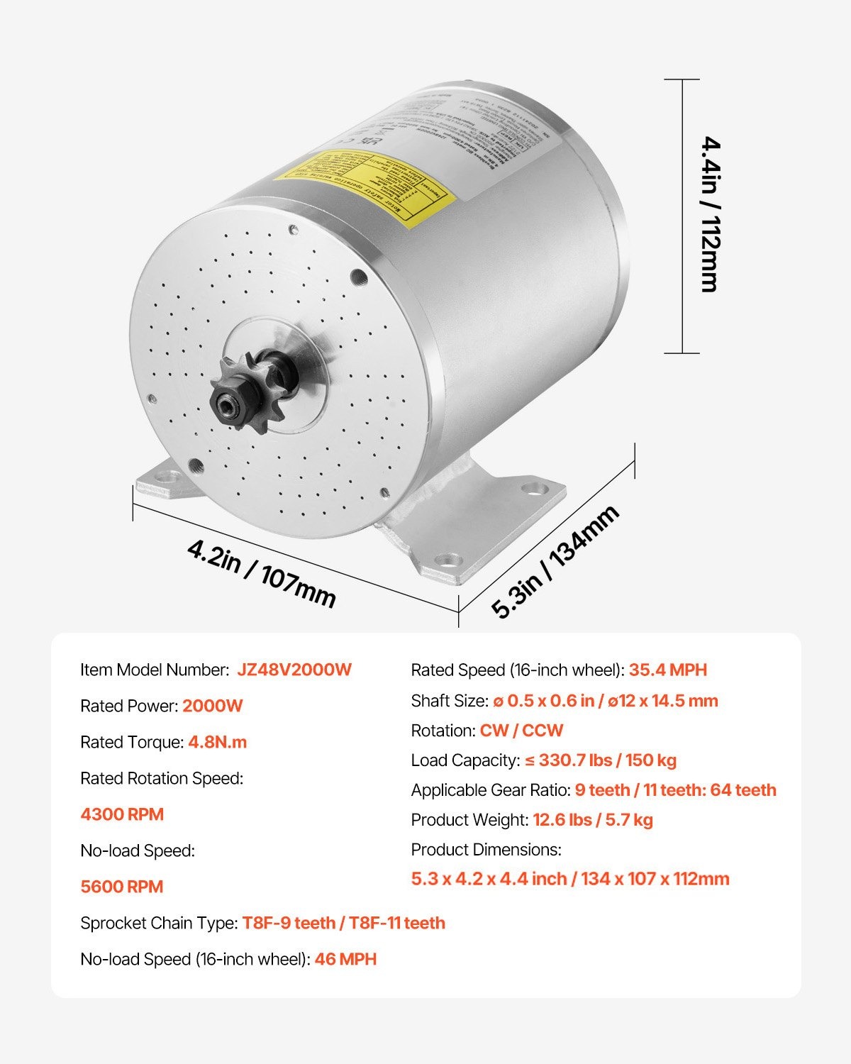 VEVOR JZ48V2000W motor bez četkica 48 V 2000 W s regulatorom - Slika 7