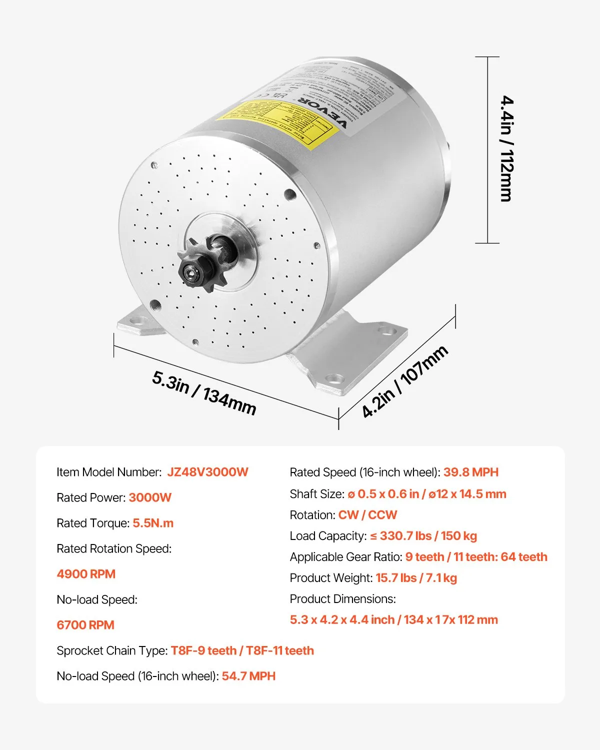 VEVOR JZ72V3000W bezčetkasti motor 3000 W 72 V s upravljačem - Slika 7