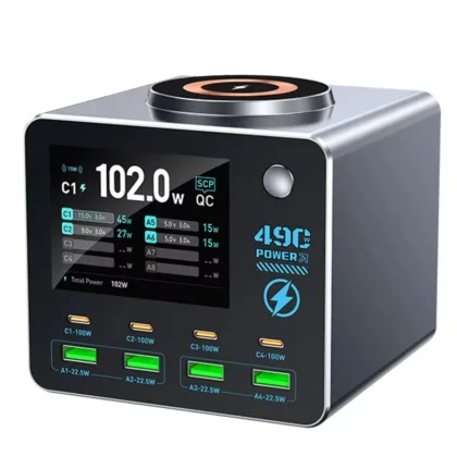 WLX-F1 GaN punjač 140 W s 8 USB priključaka i bežičnim punjenjem