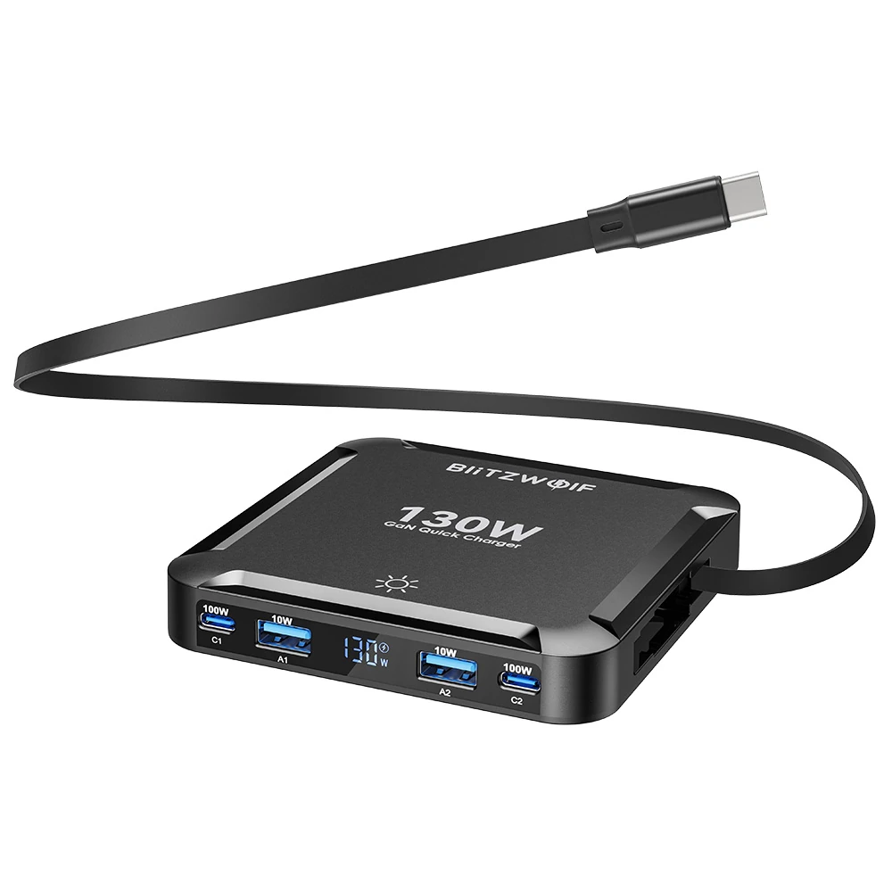 BlitzWolf BW-S32 130 W GaN punjač s uvlačivim kabelom