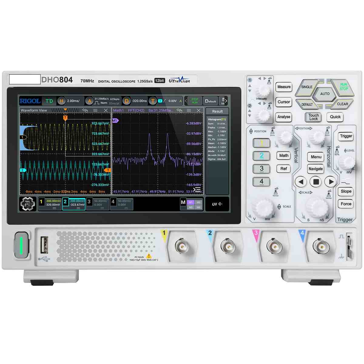 DHO804 digitalni osciloskop 70 MHz, 4 kanala