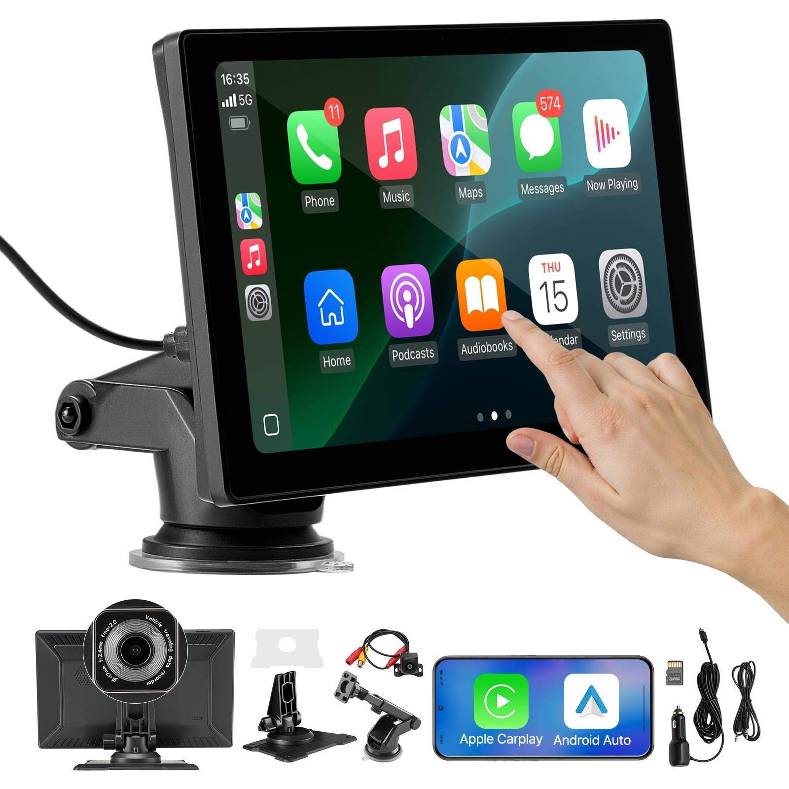 VEVOR 9097P bežični CarPlay zaslon 22,9 cm s kamerama