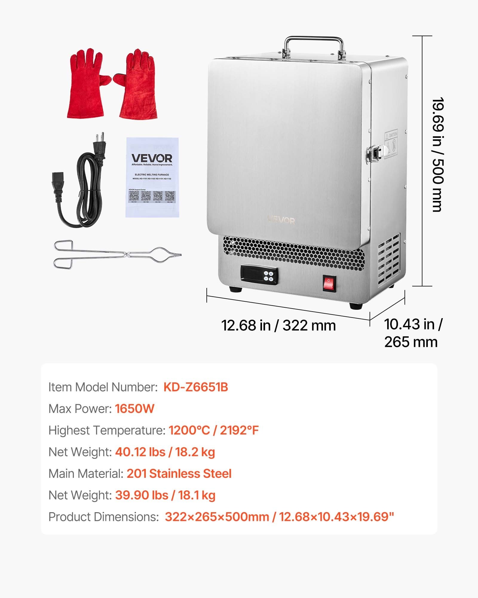 VEVOR KD-Z6651B električna peć za taljenje 1650 W, 1200 °C - Slika 7