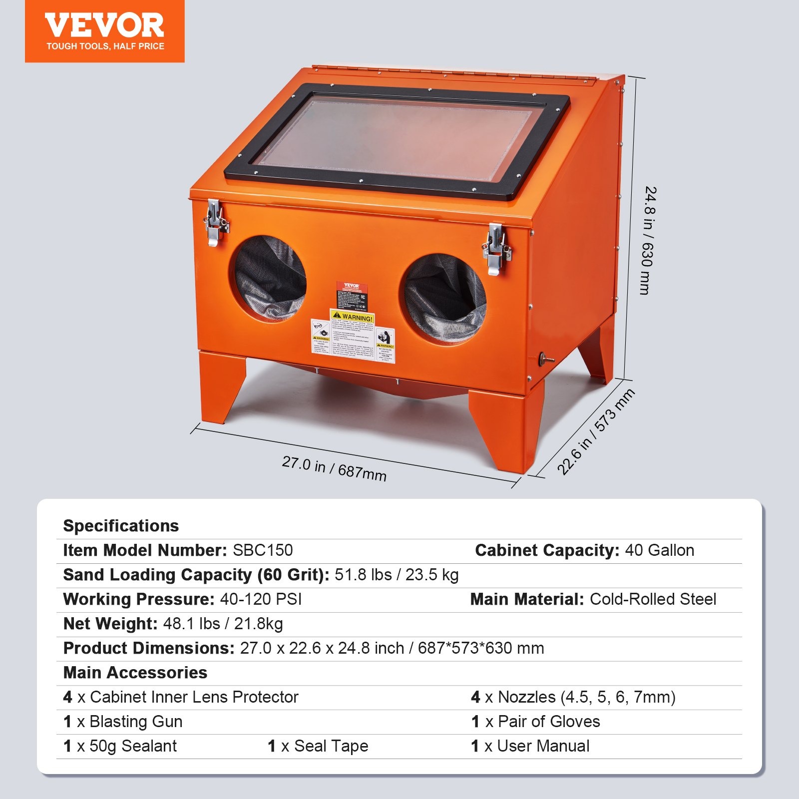 VEVOR SBC150 stolna kabina za pjeskarenje 151,4 L - Slika 7