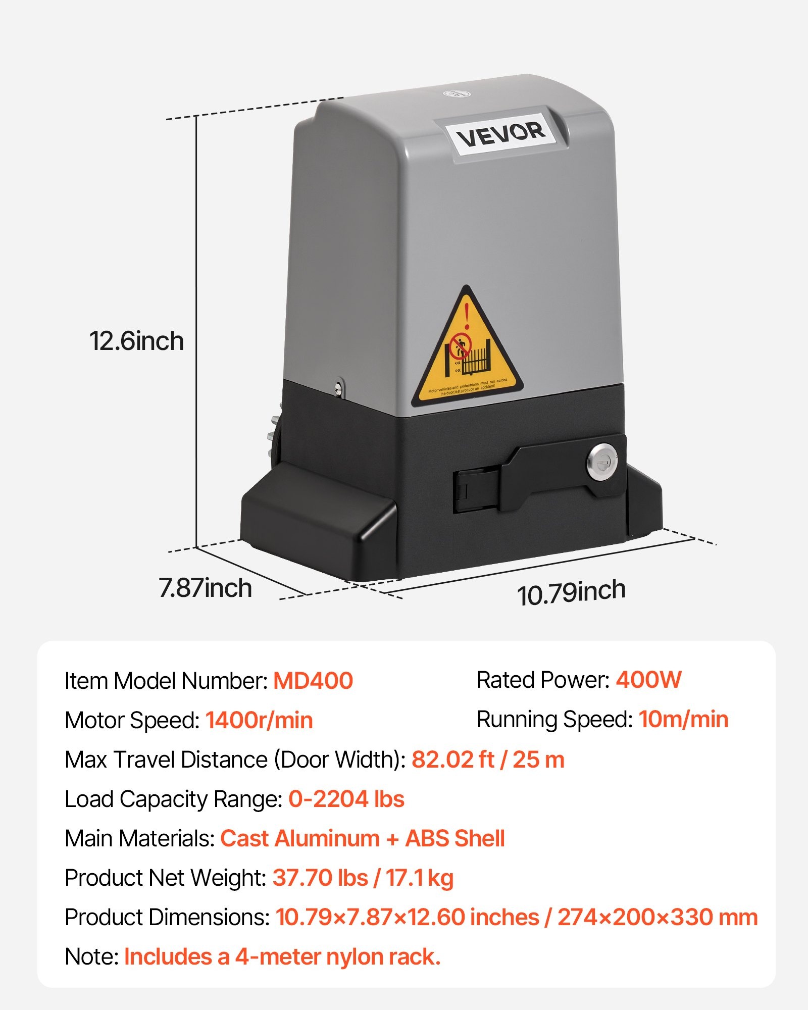 VEVOR MD400 automatski pogon za klizna vrata 400 W - Slika 7