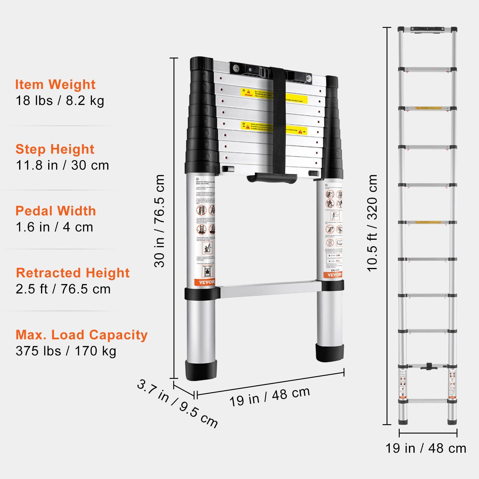 VEVOR teleskopske aluminijske ljestve 320 cm, 170 kg - Slika 7
