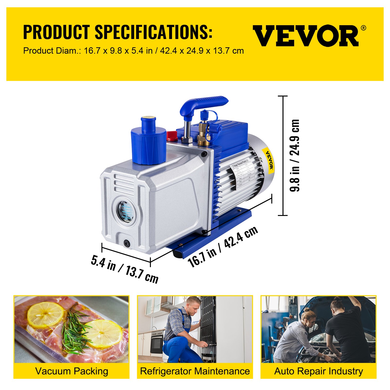 VEVOR dvostupanjska vakuumska pumpa 283 l/min 746 W - Slika 7