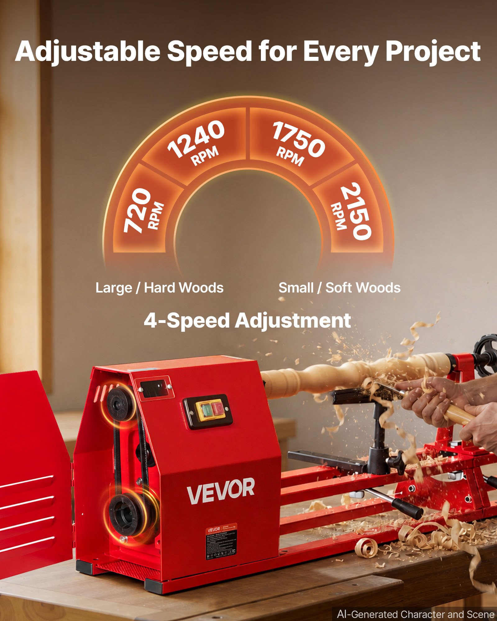 VEVOR tokarski stroj za drvo RWL1000IA 375 W - Slika 3