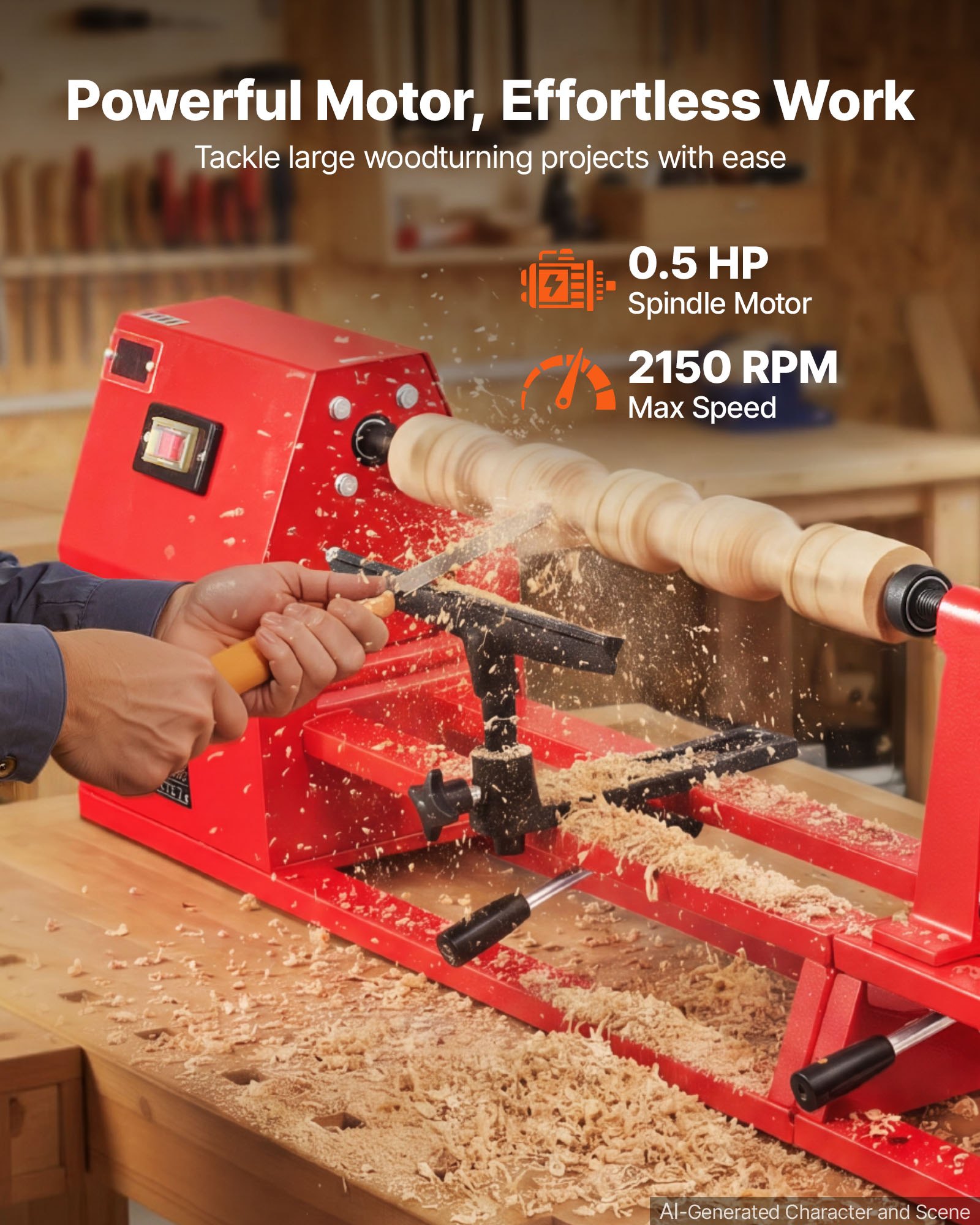 VEVOR tokarski stroj za drvo RWL1000IA 375 W - Slika 4