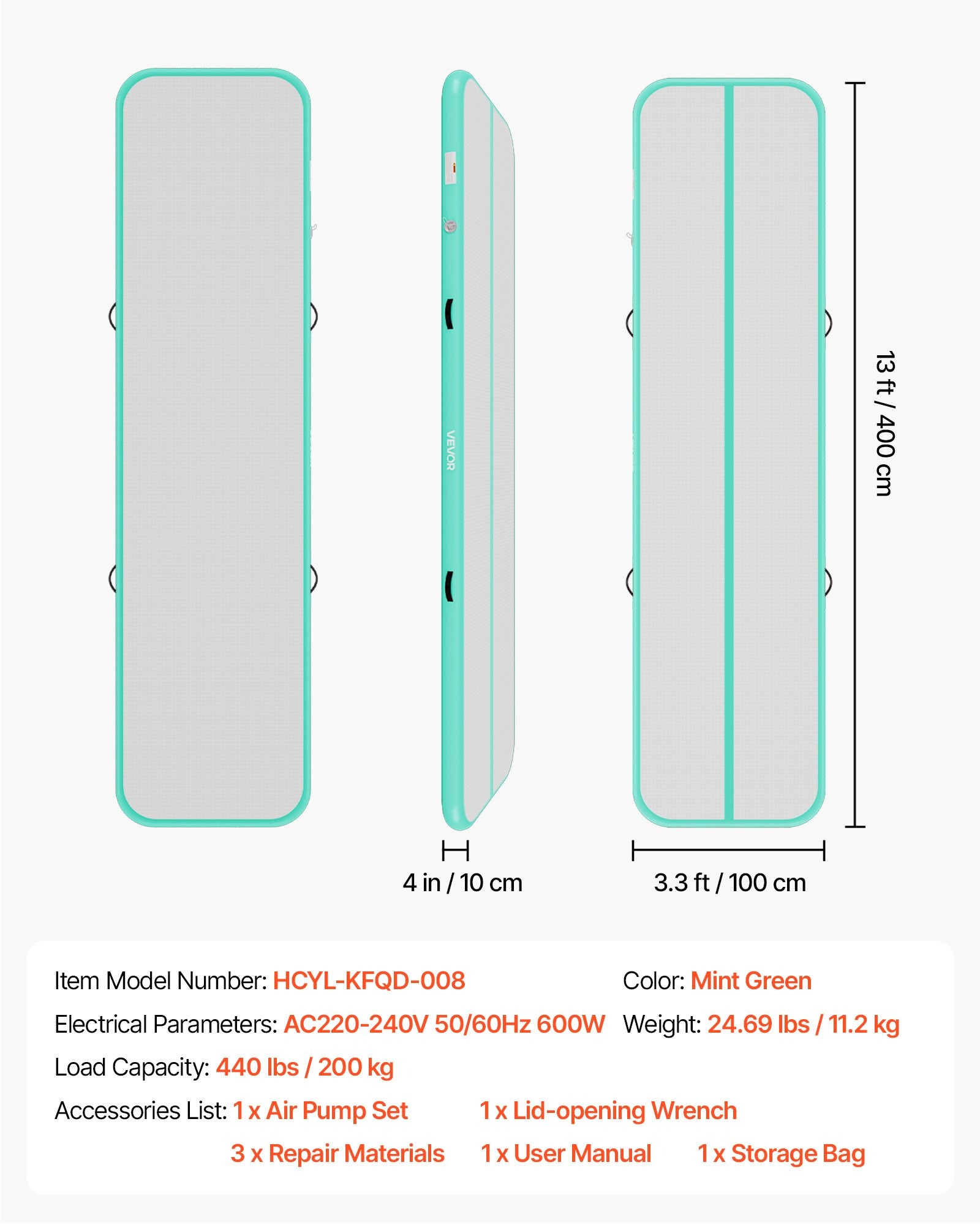 VEVOR napuhujuća gimnastička podloga 400 x 100 x 10 cm - Slika 7