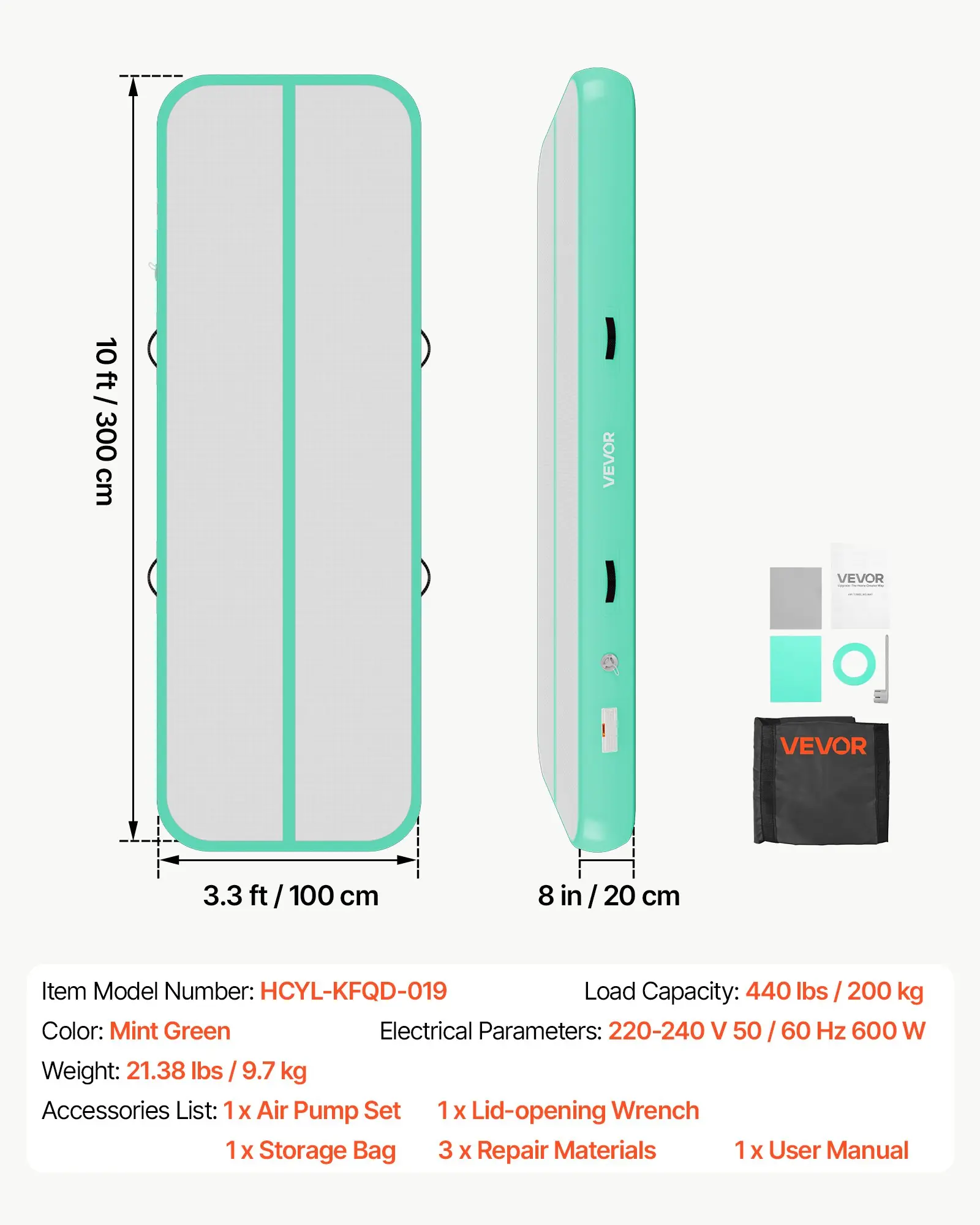 VEVOR gimnastička podloga na napuhavanje 300 x 100 x 20 cm - Slika 7