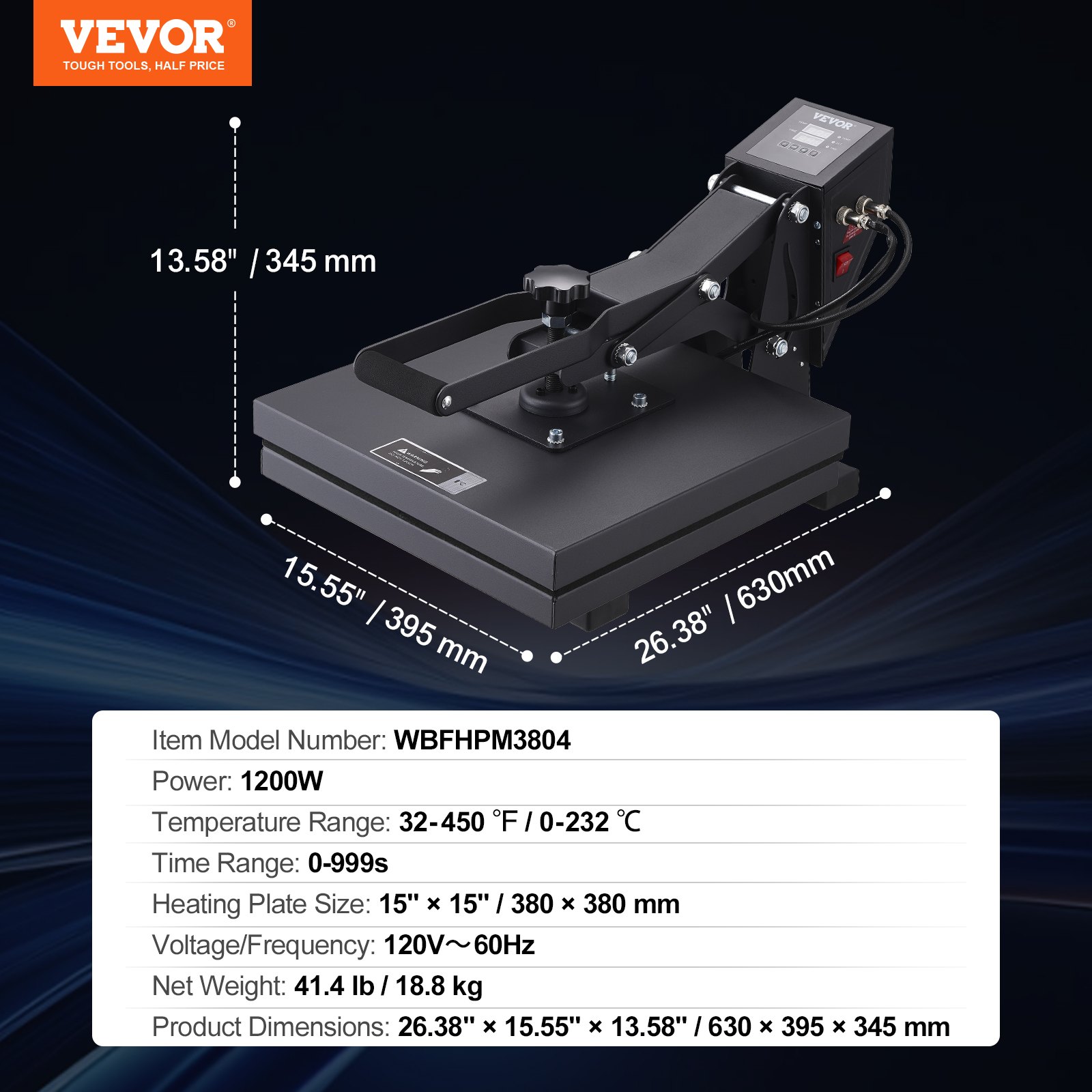 VEVOR toplinska preša WBFHPM3804 38 x 38 cm - Slika 7