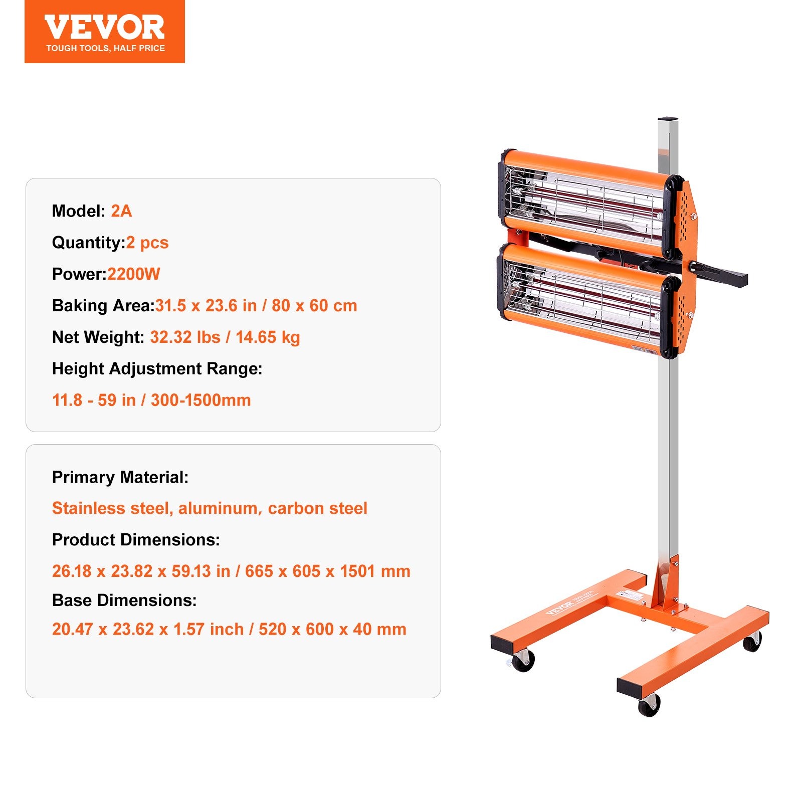 VEVOR infracrvena sušilica boje 2200 W, model 2A - Slika 7
