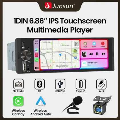 Junsun 1 DIN multimedija 6,86″ s bežičnim CarPlayem