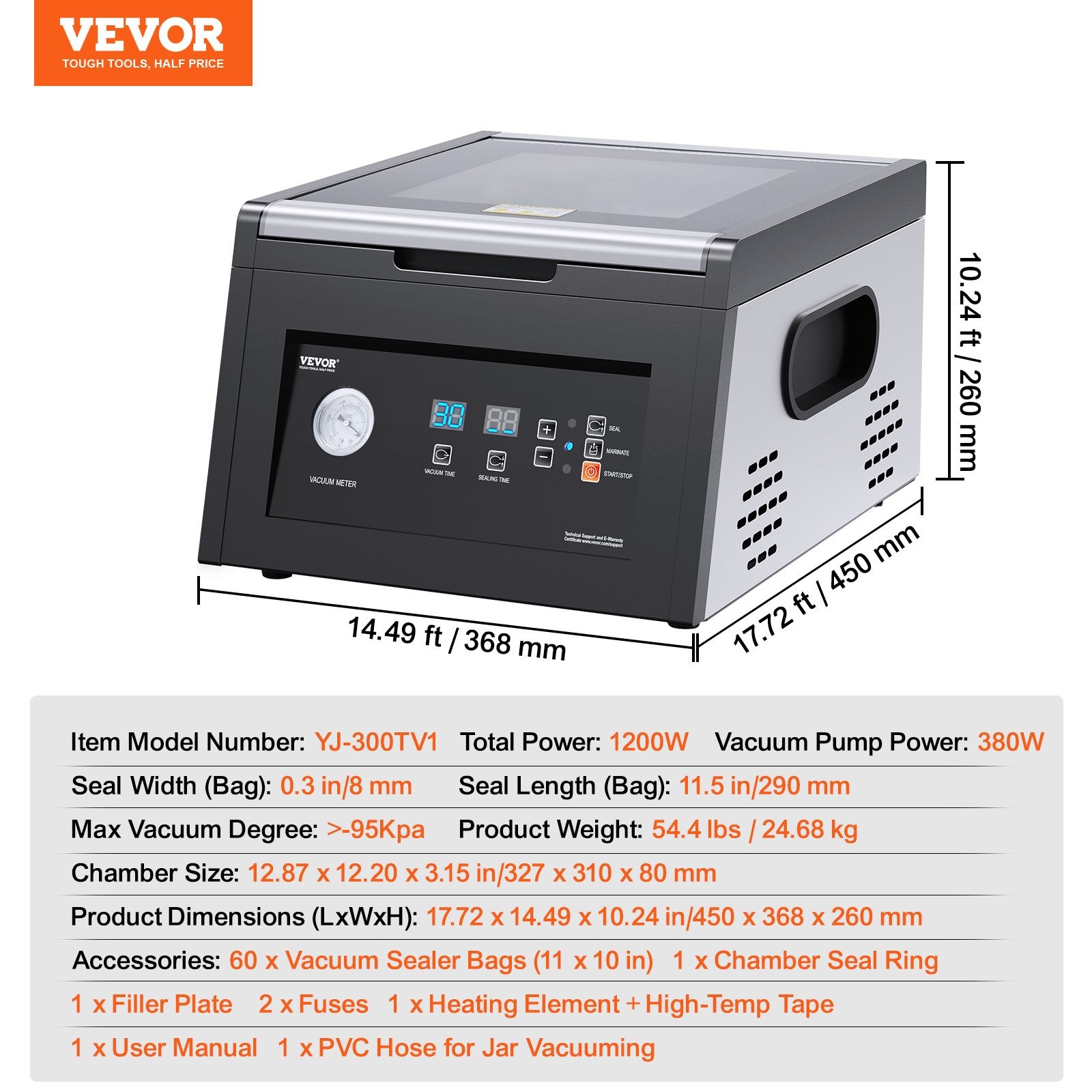 VEVOR vakuumski pakirni stroj YJ-300TV2, 380 W - Slika 7